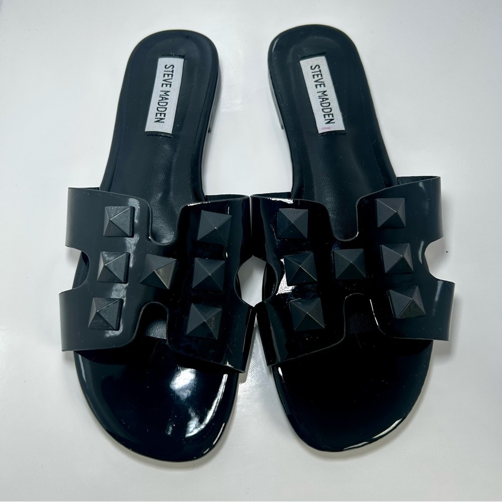 Steve Madden Women’s Black Flat Sandals Sleek Comfort, Size 40 - Picture 4 of 7